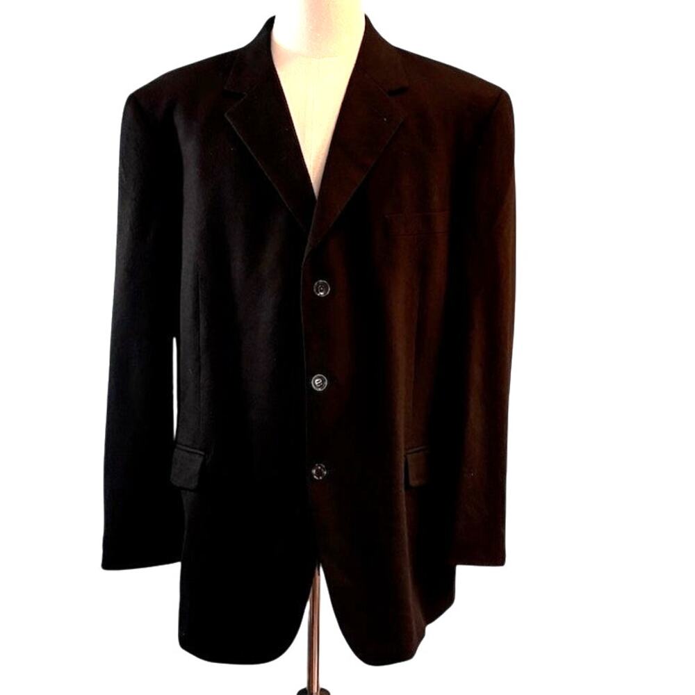 Andrew Fezza Sport Coat Jacket Black 100% Cashmere 3 Button No Vent Lined 48 R